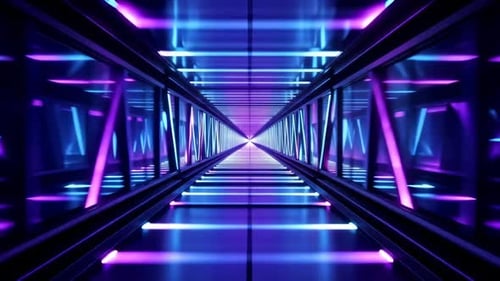 Abstract Futuristic Sci Fi Neon Tunnel Motion Loop with Blue