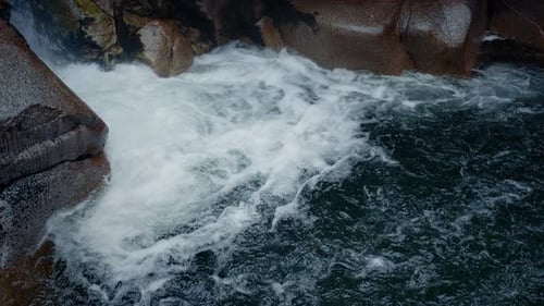 Powerful Water Drop on Mountain Waterfall Into Pond in Slow Motion