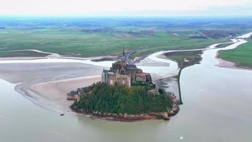 Aerial view of Mont Saint Michel in Normandy, France.