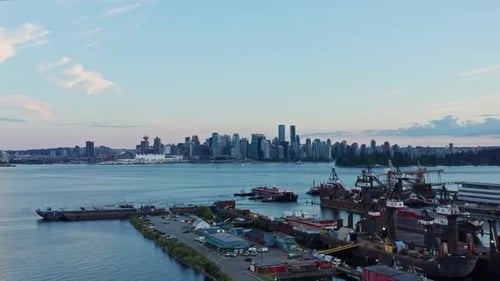 Aerial View of Cityscape and Port with Ships