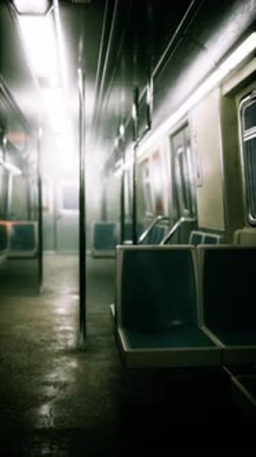 Vertical Empty Metal Subway Train in Urban Chicago