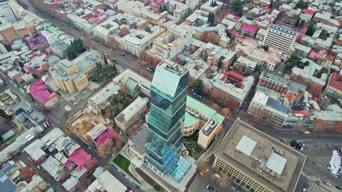 Drone Flies Above Tbilisi Georgia