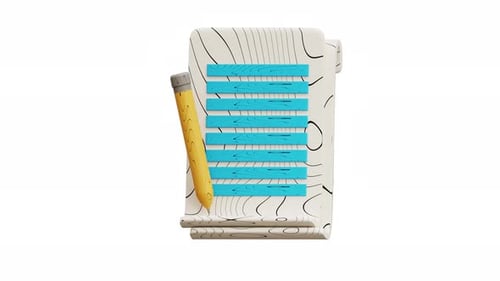 3D Animated Notepad with Pencil Writing Icon