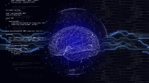 KI-Text und maschinelles Lernen, Gehirn-Animation, Hintergrund, Loop