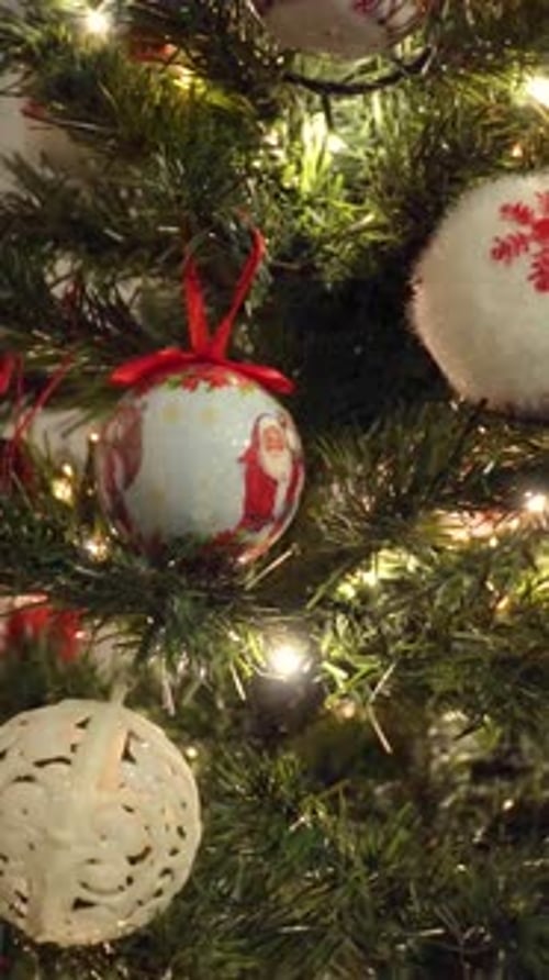 Close Up Of Decorated Christmas Tree With Lights