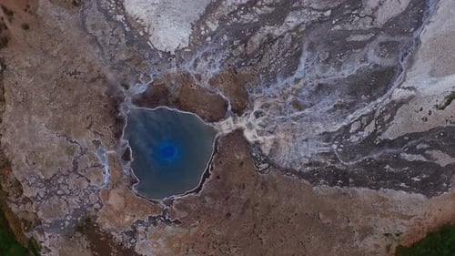 Aerial View of Geothermal Hot Spring with Rising Steam in Iceland