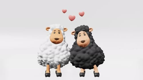 Two cute sheep friends rhythmically dance 3d animation. Friendship Day Children party invitation 4K