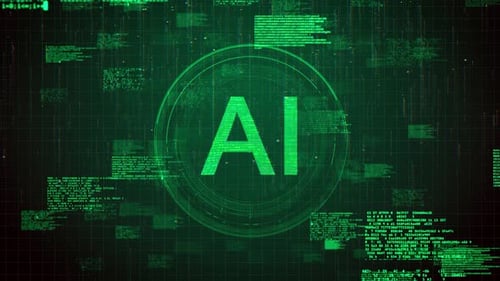 HD Futuristic AI Icon Over Green Hacking Glitch Animation Background