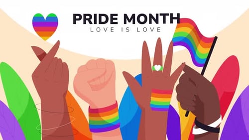 Pride Month Celebration: Animated Flat Design with Diverse Hands