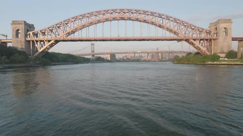 Aerial view of the Hell Gate Bridge