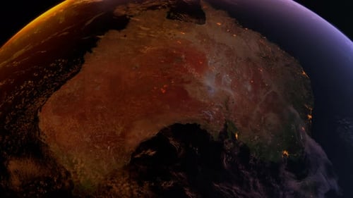 Australia From Space At Sunset. Oceania From Space Orbit. Blue Planet Earth. Globe