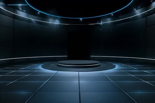 podium Futuristic showcase with platform for product displaying. Empty modern stage display