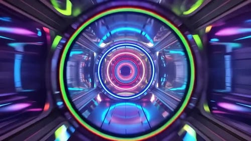 Futuristic Neon Tunnel Loop Motion Graphic Animation with Gl