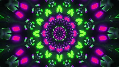 Glowing Neon Kaleidoscope Geometric Tunnel Animation