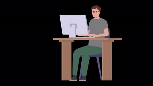 Flat Design Animation of Person Working at Computer Desk
