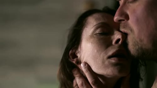 Intimate Couple Kissing in Close Up Portrait