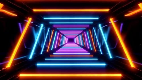 Futuristic Neon Light Tunnel Retro VJ Loop Background