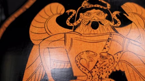 Ancient Greek Pottery Illustration of Winged Figure