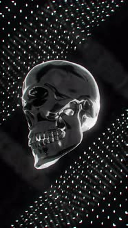 Chrome Skull on Dark Background Vertical 4K