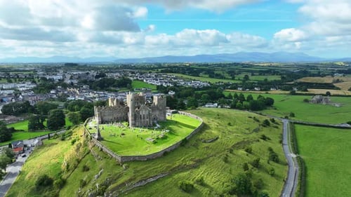Ireland Epic Locations Aerial landscape early morning light on The Rock Of Cashel in Tipperary Irela