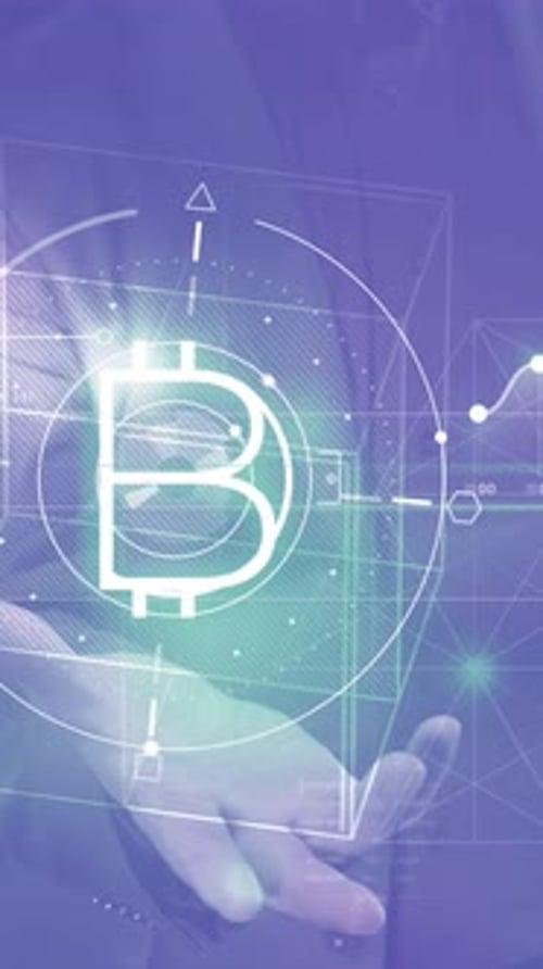 Bitcoin Virtual Infographics on a Man's Palm