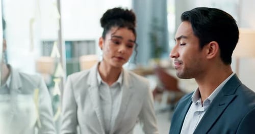 Teamwork, planning and business people writing in office for calendar, agenda