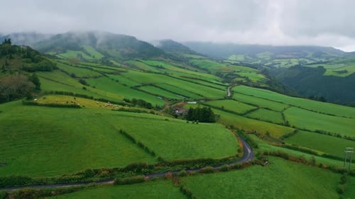 Rainy Sky Forest Nature Drone View Cloudy Green Hills Mist Slopes Landscape