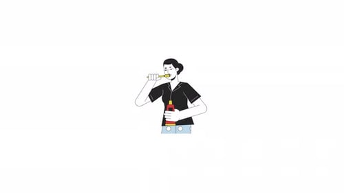 2D-Charakteranimation einer südasiatischen Frau beim Zähneputzen