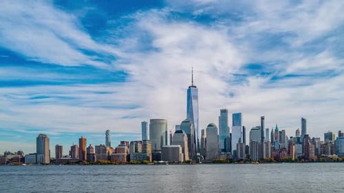 New York Sky Timelapse US New York City Skyline in Midtown Manhattan with Moving Clouds Time Lapse