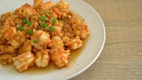 Close Up of Delicious Shrimp Dish on Plate