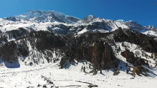 Snowy Mountain Range Aerial View on Clear Day