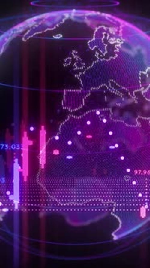 Futuristic Digital Globe with Glowing Data Visualization