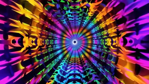 Boucle de tunnel en forme de kaléidoscope coloré et coloré, néon 3D abstrait P