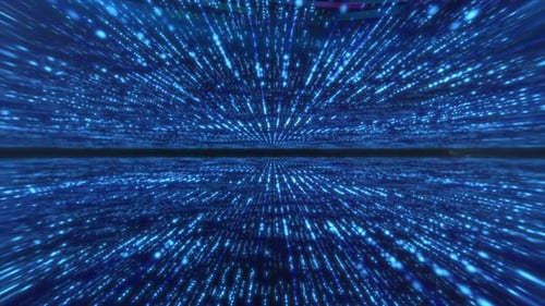 Abstract blue glowing energy hi-tech lines and digital particles tunnel with bokeh effect background