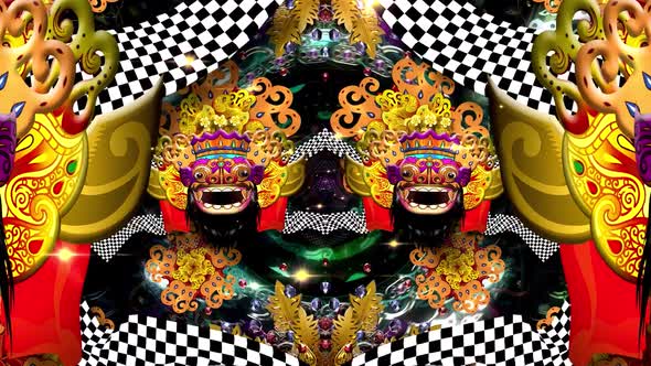 Vibrant Balinese Masks Kaleidoscope Cultural Looping Background ...