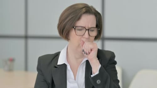 Portrait of Old Businesswoman suffering with Cough