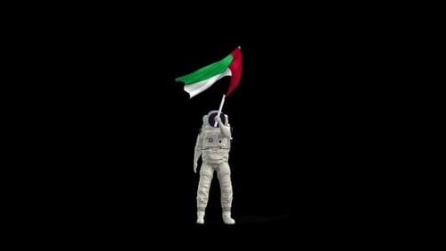Astronaut Waving United Arab Emirates Flag 3D Animation