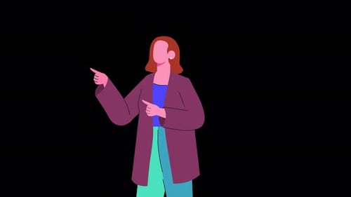Flat Design Animated Woman Pointing and Gesturing