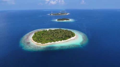 Aerial view of islands and atolls, Maldives.