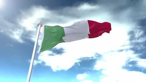 Realistic Italian Flag Waving in Blue Sky