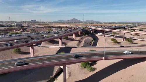 Aerial view of highway intersection, United States.