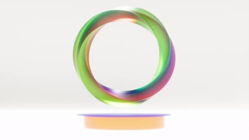 Escenario de podio circular de vidrio de color con formas geométricas