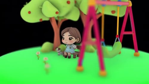 Little Girl Sitting With Her Dog In The Kids Park 3D Animation Loop On Alpha Channel