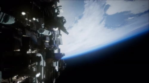 Spaceship with View on Space and Planet Earth