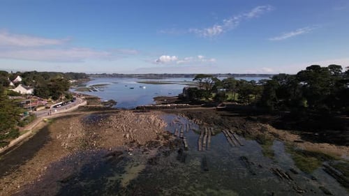 Zumbido de las granjas de ostras de la isla Berder en Morbihan