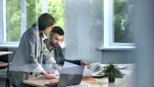 Female Employee Architect Designer Consulting Decision Boss Explaining Plan Project Draft at Office
