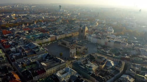 Aerial drone view of Krakow, Poland. Krakow, aerial view, Main Market Square