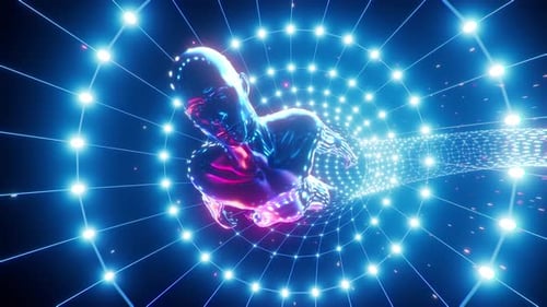 Un humain vole dans une boucle de tunnel hyperspatial