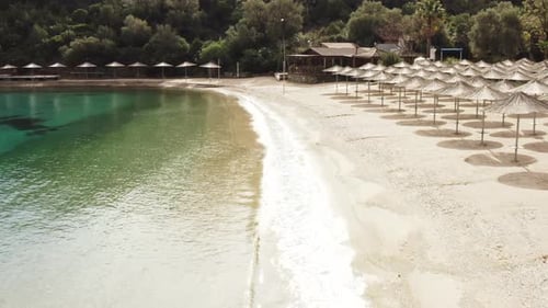 Aerial video of an amazing beach at a resort in Bodrum, Turkey