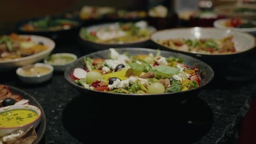 Healthy Mixed Green Salad with Fresh Vegetables and Nuts